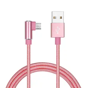 Cabo de carregamento USB para celular Android, ângulo reto de 90 graus, 2.1A, 1m, para celular, PVC, CE, estoque padrão por atacado