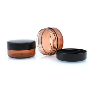 Vente en gros 10g 10ml 15ml 15g 20ml 20g 20g Crème pour le visage vide Lotion en plastique ambré Récipients de crème cosmétique Pot en plastique avec bouchon noir - Product Image 1