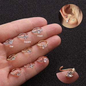 20gx8mm Silver Gold Star Square Heart CZ Diamond Hoop Nose Ring <strong>Fashion</strong> <strong>Piercing</strong> <strong>Jewelry</strong> for Women - Product Image 1