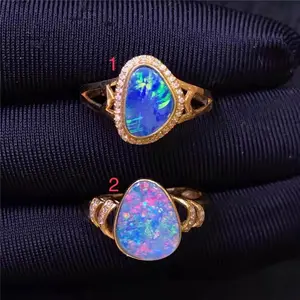 Australia colorful gemstone finger jewelry 18k gold South Africa real diamond natural opal ring for women