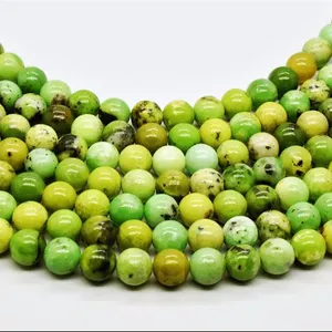 Natural Smooth Gemstone Chrysoprase Polished Round Shape Australian Jasper Stone Beads For Jewelry Making