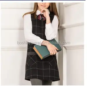 Custom School Girls Pinafore Dresses Middle and High School Uniforms Girl Plaid Shirt Dress