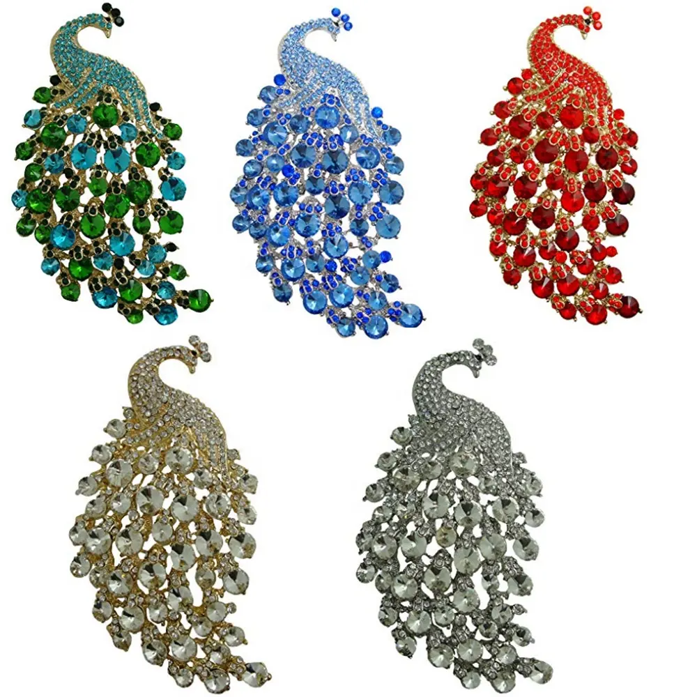 Joyería de moda gran Pavo Real pájaro Pin de diamante broche de diamantes de imitación Animal de cristal ramillete broches joyas