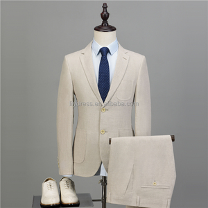 NA54 Ultimi Modelli di Completi Eleganti in Lino <span class=keywords><strong>Beige</strong></span> Avorio per Matrimoni, Smoking da Cerimonia per Uomo, Testimone e Sposo, Personalizzabile in 2 Pezzi - Product Image 4