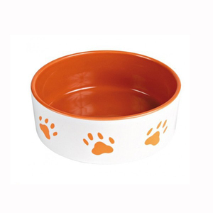Ciotola Rotonda per Cani in Ceramica con Interno Arancione per Amanti degli Animali - Product Image 1