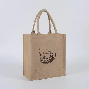 singapore cheap Small Gift Beach Printed Waterproof laminated Jute Tote shopping wine gift packaging eco Bag custom with handle