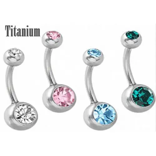 G23 titanium double gem navel rings piercing jewelry