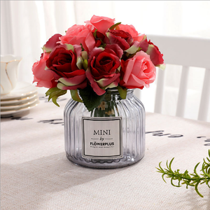 Flores artificiales de tacto real coloridas al por mayor, <span class=keywords><strong>ramo</strong></span> de flores <span class=keywords><strong>rosas</strong></span> de seda de <span class=keywords><strong>12</strong></span> cabezas para suministros de decoración de bodas, centros de mesa - Product Image 4