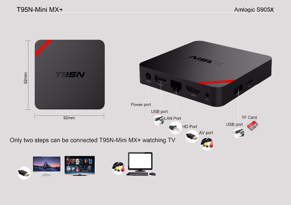 T95N MINI MX + 4 K Intelligent Android 6.0 TV Box Kodi Amlogic S905x Quad-core 1 GB RAM 8 GB ROM avec 2.4G Wifi Kodi XBMC 3D