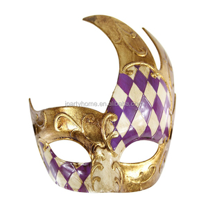 Masques de mascarade vénitienne pour hommes, série or et violet, design vintage à carreaux, décorations d'Halloween - Product Image 4