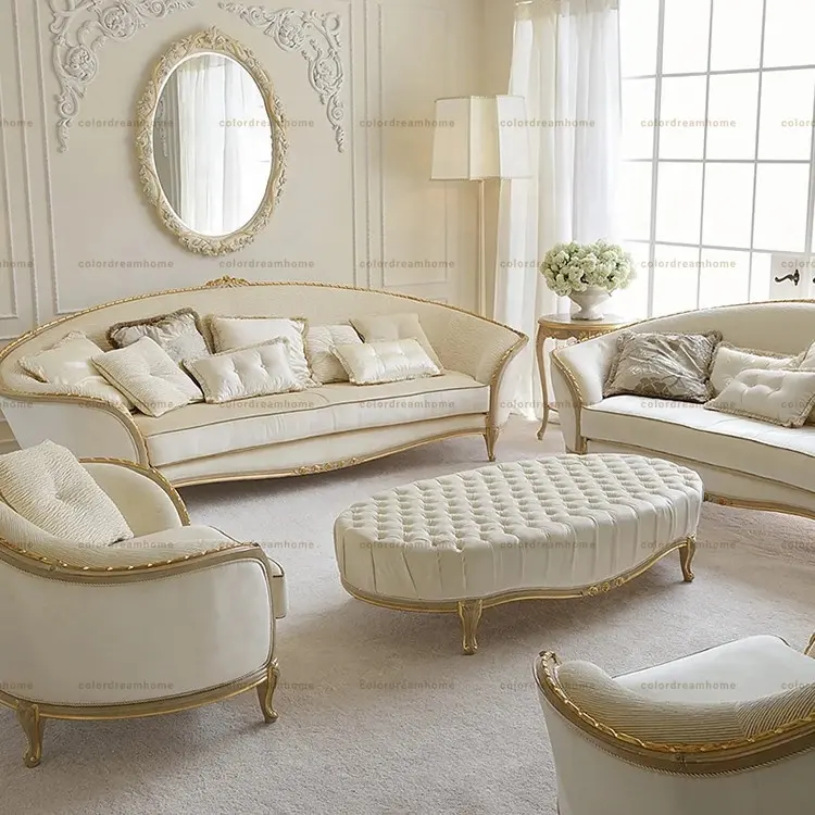 Gold gemalt birke holz weiß farbe stoff sofa designs 7 sitzer stoff sofa set