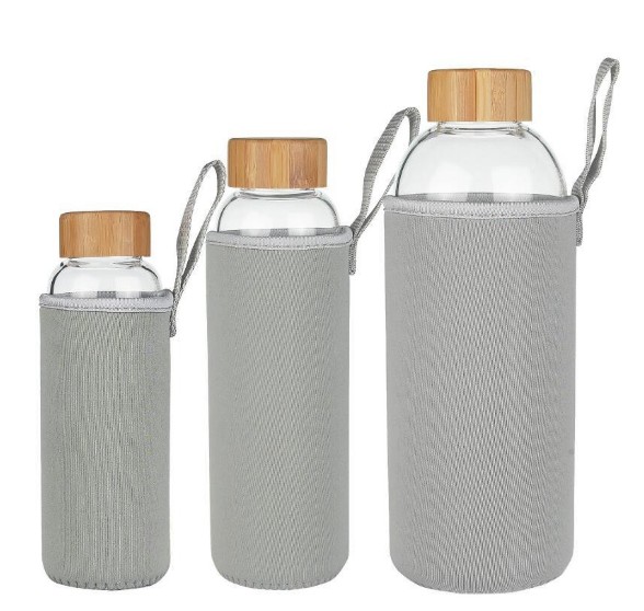 Wholesale High Quality Borosilicate Glass Travel Bottle With Bamboo Lid Glass Sport Water Bottle