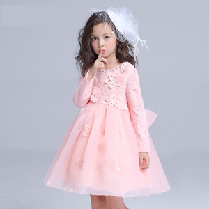 Abito a Maniche Lunghe Bicolore 2017 per Bambine, Vestiti Vaporosi Rosa, Eleganti Abiti in Pizzo per Bambine - Product Image 4