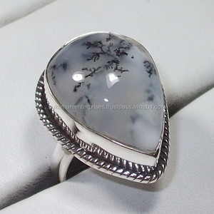 Agate dendritique Pierre semi-précieuse avec bague en argent 925 Vente en gros - Product Image 1