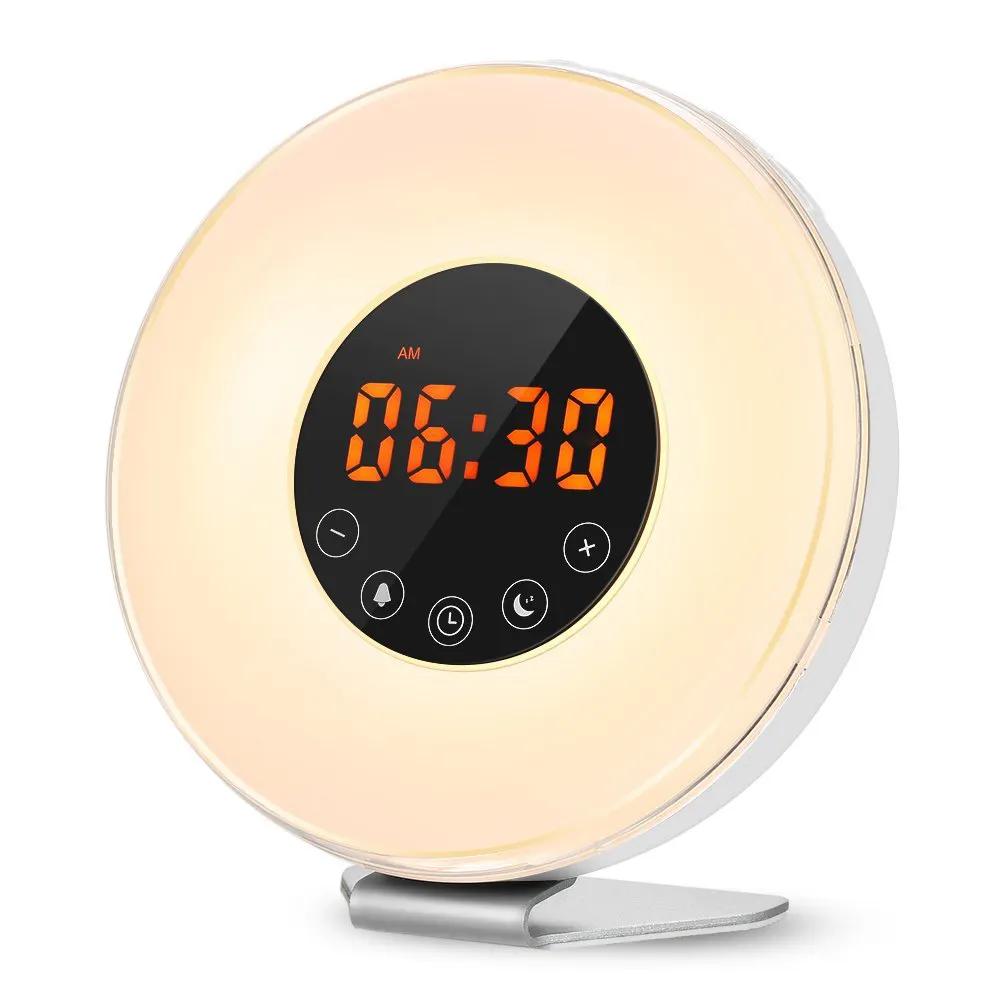 Wake Up Light LED Sunset light FM radio feature digital alarm clock smart bedside small night light