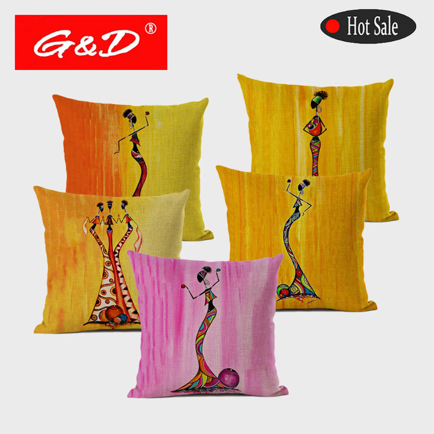 Taie d'oreiller décorative africaine, 45x45 CM, 1 pièce, motif féminin de danse abstrait G & D