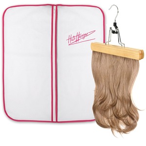 Copri Appendiabiti per Parrucche in Legno Personalizzato 26 Pollici, Impermeabile, Bianco con Bordi Rosa, per Viaggi ed Estensioni Capelli - Product Image 1