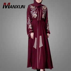 Top Quality Most Beautiful Front Open Muslim Kimono Abaya Fashion Embroidery Design Wide Sleeve Islamic Clothing In Dubai