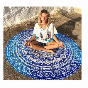Mandala Roundies Strand Yoga Mat Picknick Mat Tafel Gooi Hippy Boho Gypsy Ronde Blauw Tapestry Ronde Tafelkleed Wandtapijten Sofa Cov