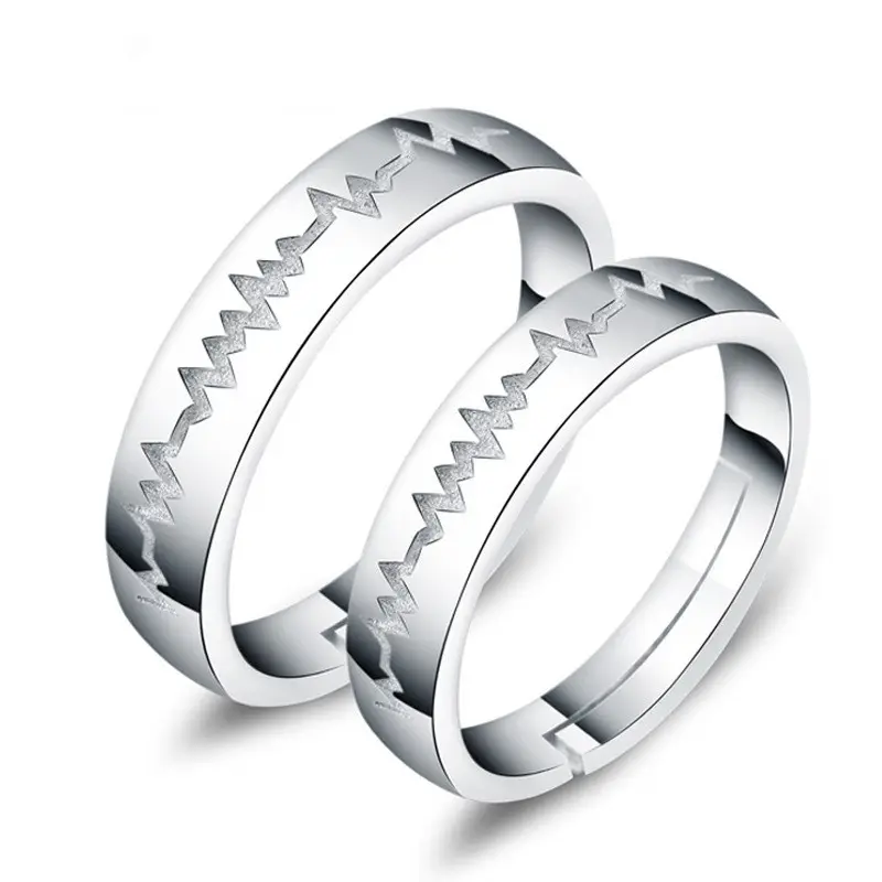 ATHENAA S925 Argento Coppia Regolabile Battito Cardiaco Occidentale Wedding Rings Uomo e Donna Set