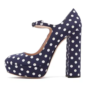 Woman Chunky Platforms Large Size Ladies Formal Heels Evening Shoes 2019 Round Toe High Heel Platform Polka Dot Mary Jane Pumps