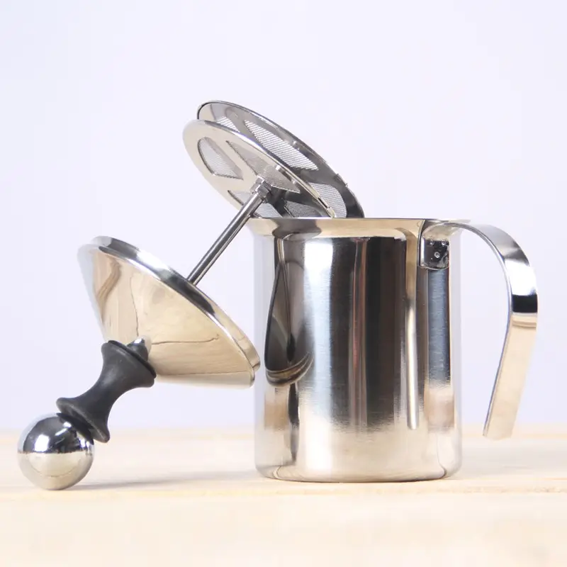 Đánh Bóng Bằng Thép Không Gỉ Tay Sữa Bong Bóng Sữa Tốt Nhất Jug 400cml Báo Chí Sữa Frother