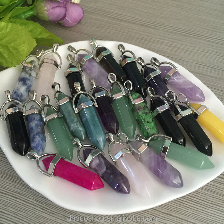 Wholesale Natural Rock Stone Agate Aventurine Amethyst Rose Quartz Cabochon Pointed Pendulum Gemstone druzy Crystal Pendant