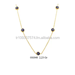 Collar de oro sólido de 14K para mujer, colgante de ojos malvados de la buena suerte, regalo delicado de moda para mujer, joyería de oro Real para Turquía, venta al por mayor