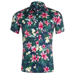 Camisa masculina floral de verão, 100 algodão, estampada flor, para praia, casual, atacado na china