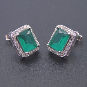 925 Sterling Silver Verde Rettangolare Zircone <span class=keywords><strong>Orecchini</strong></span> Della Vite Prigioniera con Bianco CZ Set di Gioielli per la Donna Gioielli Set - Product Image 1