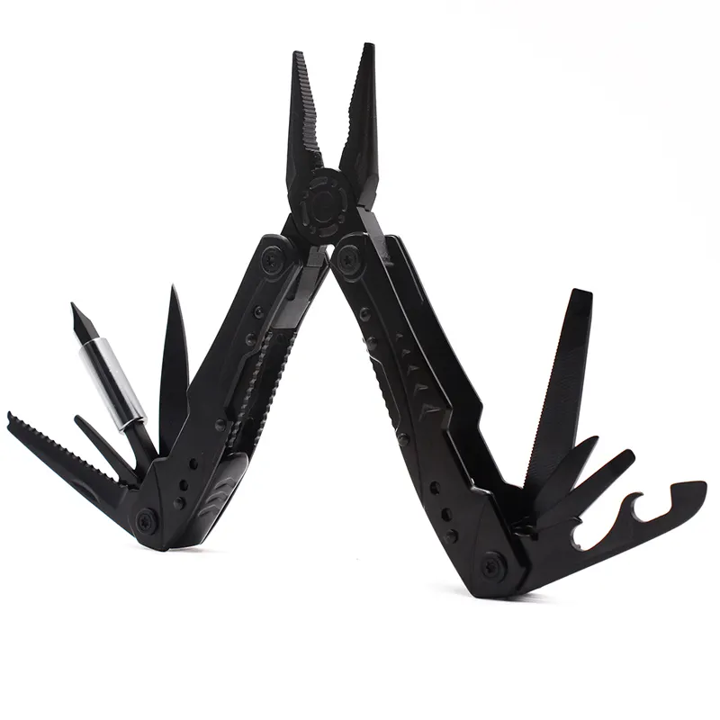 Tang Lipat Multitool 12-In-1 Alat Saku Multifungsi Set dengan Pisau Tahan Lama 420 Oksida Hitam Mengeras Stainless