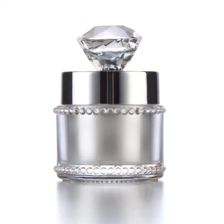 Cosmetici di lusso di imballaggio 5g 15g 30g 50g argento acrilico forma unica vasetti 5ml con il diamante di cristallo top