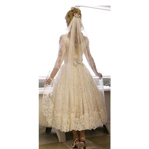 Abito <span class=keywords><strong>da</strong></span> <span class=keywords><strong>Sposa</strong></span> Libanese Semplice con Maniche Lunghe in Pizzo, Linea A, Lunghezza Tè - Product Image 2