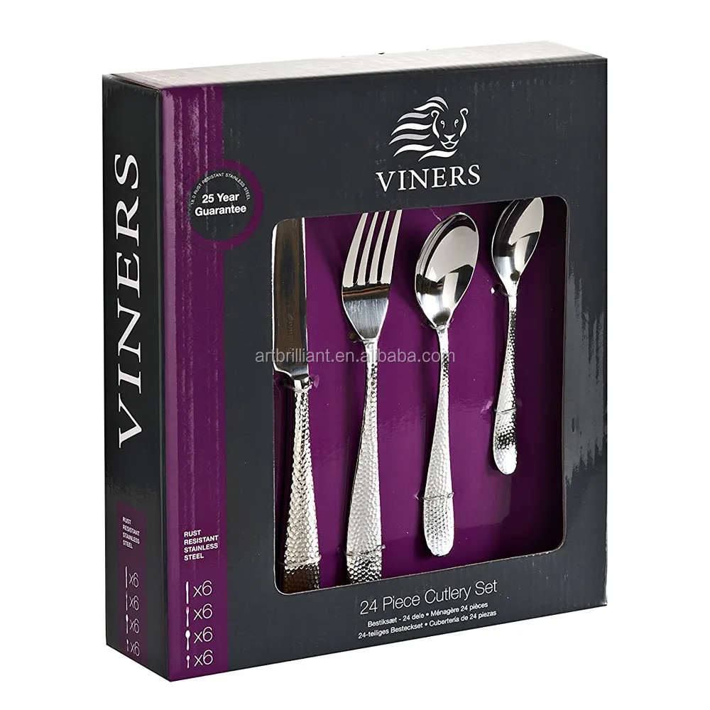 Viners 24 Piece Stainless Steel Cutlery Set with Splendour Hammered effect Dishwasher safe