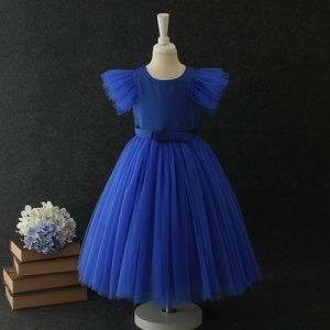Nuovi vestiti per bambini di colore blu vestito da principessa per 3 anni vestito da ragazza vacanza sole abbigliamento per bambini - Product Image 1