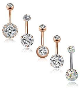 Set 5 14G paslanmaz çelik seksi göbek halkaları yüksek parlaklık zirkon göbek vücut Piercing takı kadınlar kızlar için düğün - Product Image 2