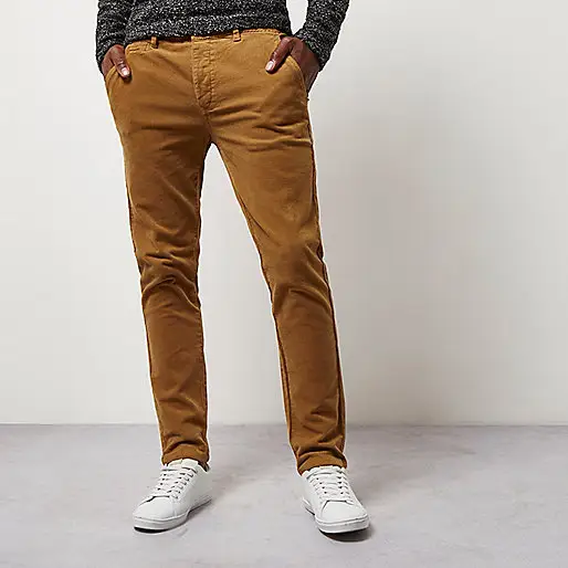 Comfortabele Geweven Katoen Heren Camel Skinny Corduroy Chino Broek