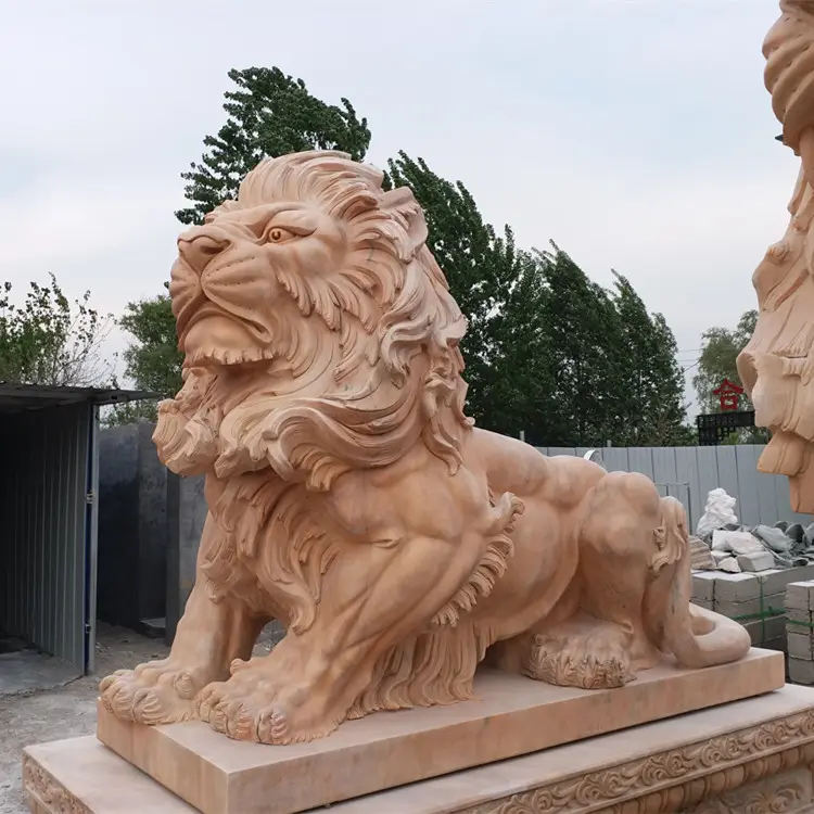 Gesneden Tuin Marmer Dier Sculptuur Grote Grote Stenen Leeuw Standbeeld