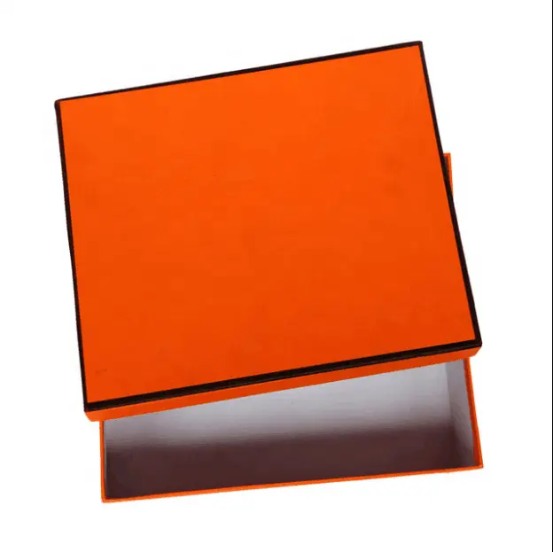 カスタム段ボール靴箱紙箱オレンジコート紙1500gグレーボード157gギフト包装用アートペーパー