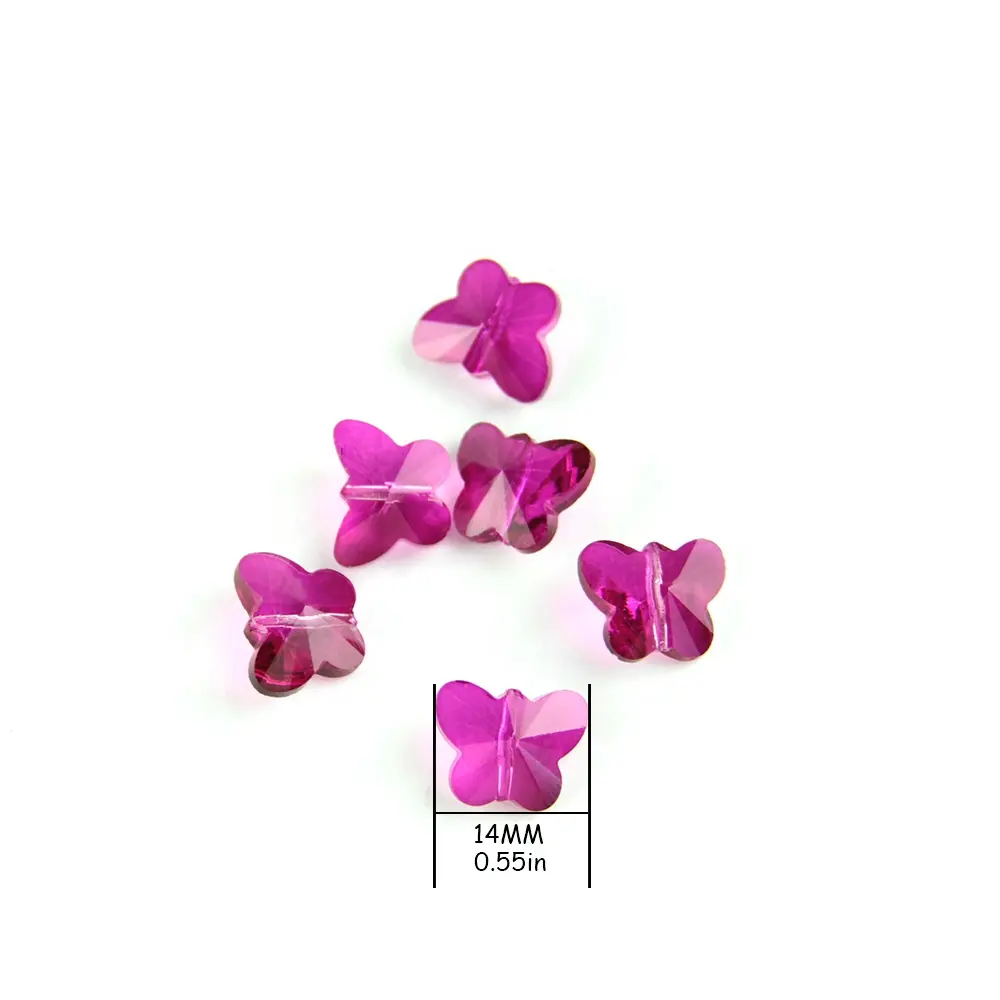 Charm 14mm Fuchsia Kristallglas Schmetterlings perlen im Mittel loch DIY Schmuck Zubehör