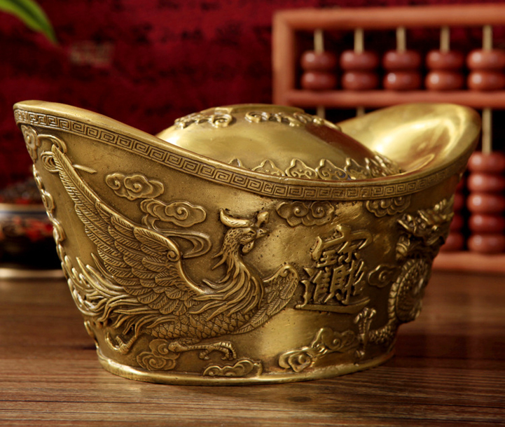 大尺寸手工黄铜复制中国古代金锭龙凤风水吉祥物幸运财富| Alibaba.com