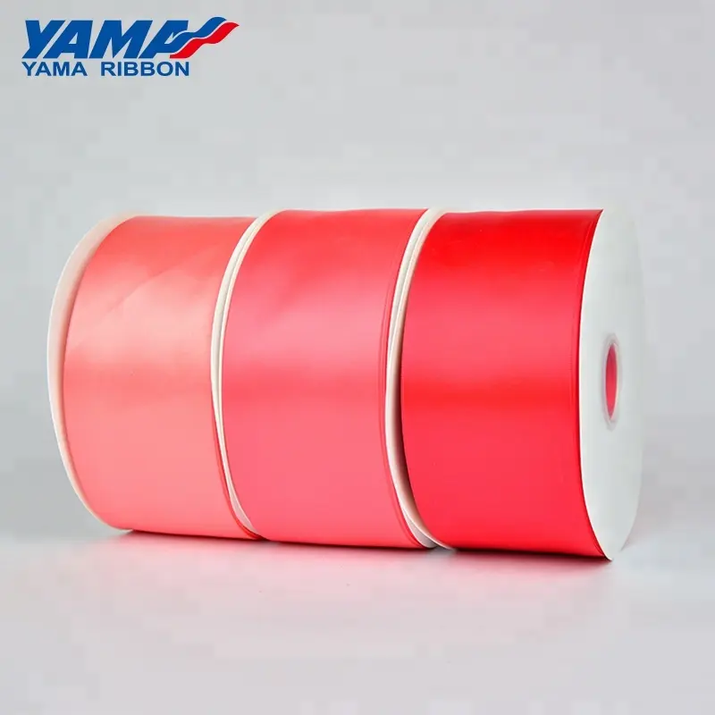 Yama factory wholesale polyester solid color double faced smooth 3 inch 75mm satin ribbon roll