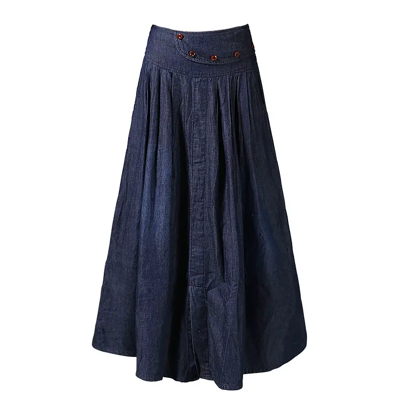 Женская джинсовая юбка, широкая прямая винтажная джинсовая юбка с оборкой, длинная повседневная юбка с оборкой, большие размеры