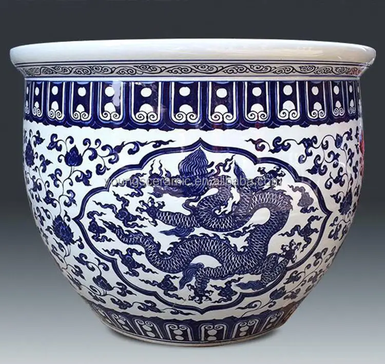 Diseños de pintura de maceta de cerámica de dragón chino de tamaño grande de lujo