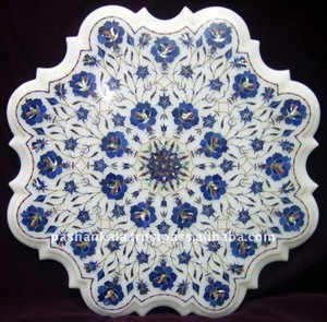 Plateau de table basse rond en marbre incrusté - Product Image 1