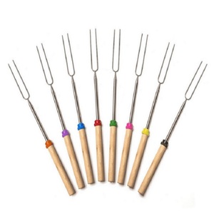 Xiên Thép Không Gỉ 32 Inch Dĩa Kẹo Dẻo Bằng Gỗ Có Thể Thu Gọn Bộ Que Rang Lửa Nướng Thịt Cắm Trại - Product Image 1