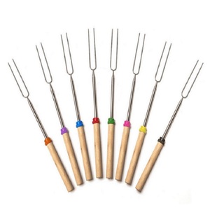 Brochettes télescopiques en acier inoxydable de 32 pouces, fourchettes de guimauve en bois, rétractable, Barbecue de Camping, ensemble de bâtons de rôtissage au feu