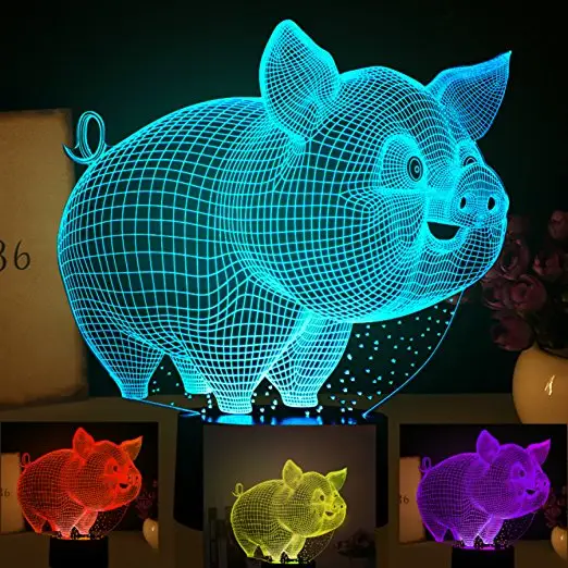 Lámpara de noche 3D con forma de cerdo para niños, iluminación de mesa con 7 colores cambiantes, para regalo de Navidad