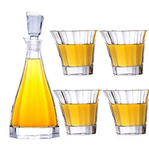 Whiskey Decanter And Glasses Set of 5 Piece Personalized Crystal Decanter & Crafted Crystal Glasses Set for Wine Liquor