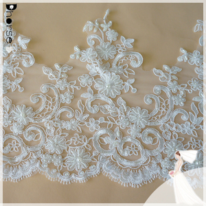 Tela de Encaje para Velo de Novia/Encaje con Cuentas para Novia al por Mayor de 24 cm de Ancho/Diseños de Bordado con Cuentas y Perlas-DHBL1705 - Product Image 3